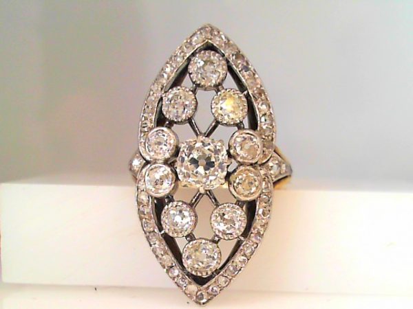 Lady's Two Tone 18 Karat Antique Fashion Ring Size 6 With Round Diamonds