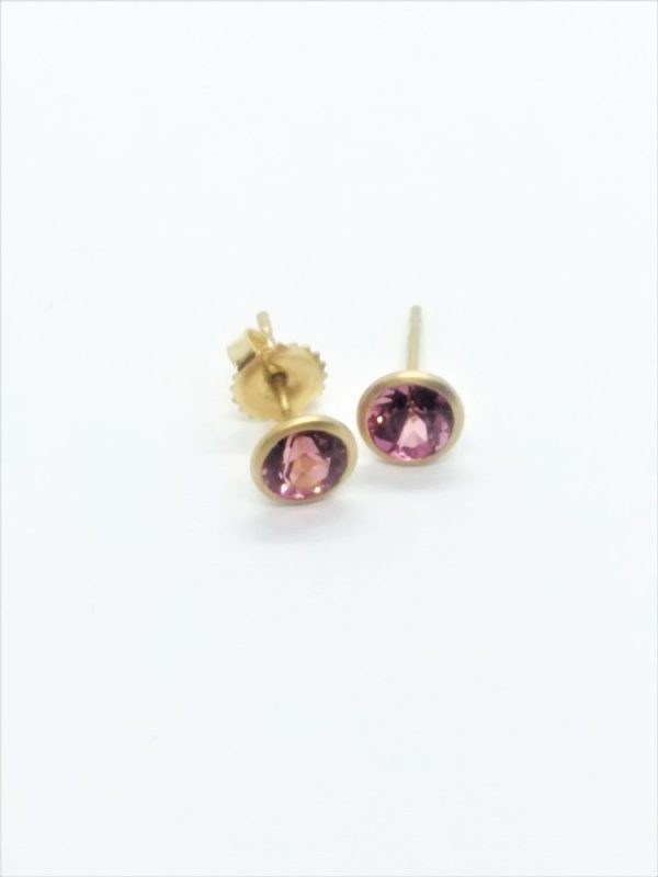 Lady's Yellow 18 Karat Stud Earrings With 2=1.92Tw Round Pink Tourmalines