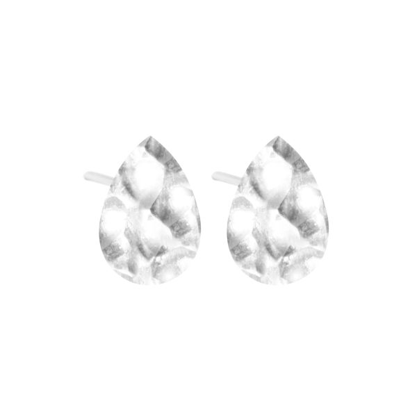 Lady's Hammered Sterling Silver  Pear Shaped Stud Earrings