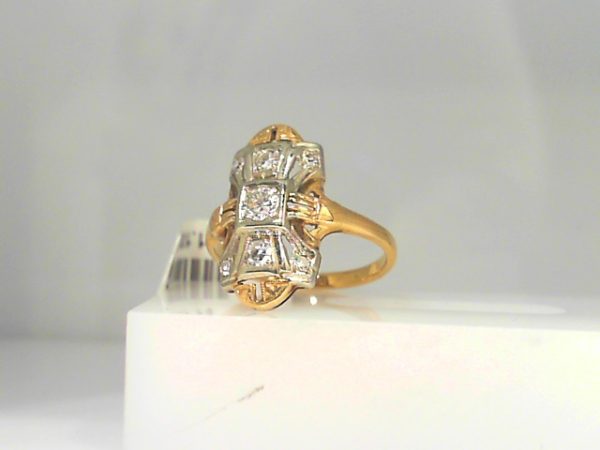 Lady's Two Tone 14 Karat 3 Stone Vintage Anniversary Ring Size 4.75 With 3=0.20Tw Round Diamonds