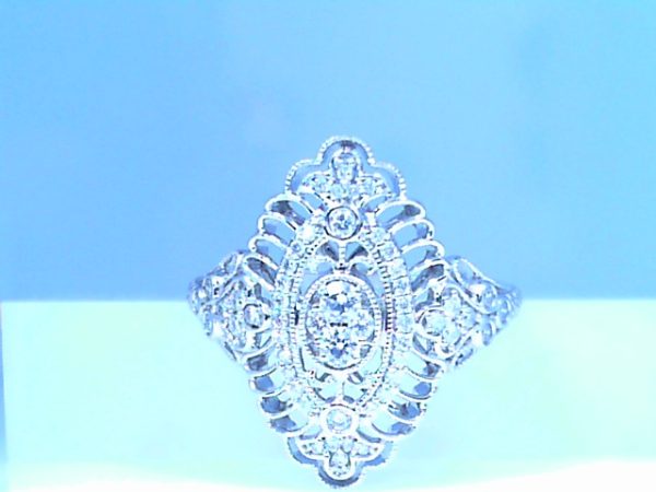 Lady's White 14 Karat Art Deco 1920 Fashion Ring Size 9.75 With Round Diamonds 1919 to 1939