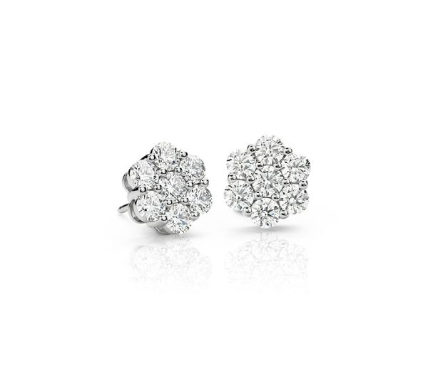 10 Karat White Gold  7 Stone Flower Cluster  Prong Set Earrings 14=0.25tw Round G/H SI2 Diamonds