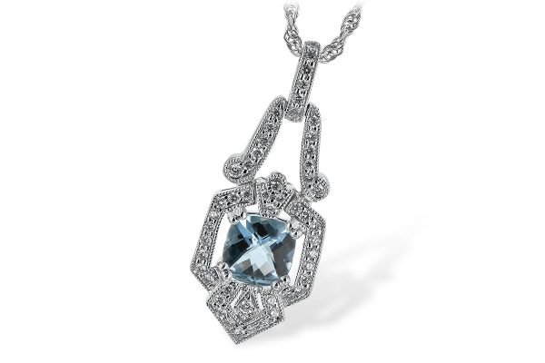 Lady's 14 Karat Necklace Length 18 one 0.65ct Square Cushion Aqua
0.87tw Round G SI2 Diamonds