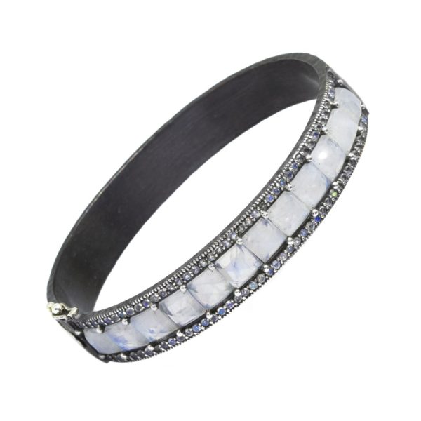 NINA NGUYEN Black Oxidized Sterling Silver Juicy Moonstone Silver Bangle Bracelet STONES: MOONSTONE