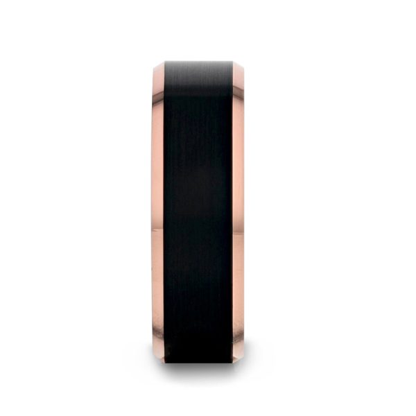 THORSTEN HAYDEN Rose Gold Plated Tungsten Polished Flat Beveled Ring with Brushed Black Center - 6mm
sz6.5 - Image 2